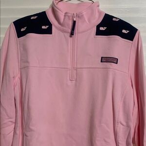 Vineyard Vines pink & Navy zip up sweatshirt w/ signature whale logo